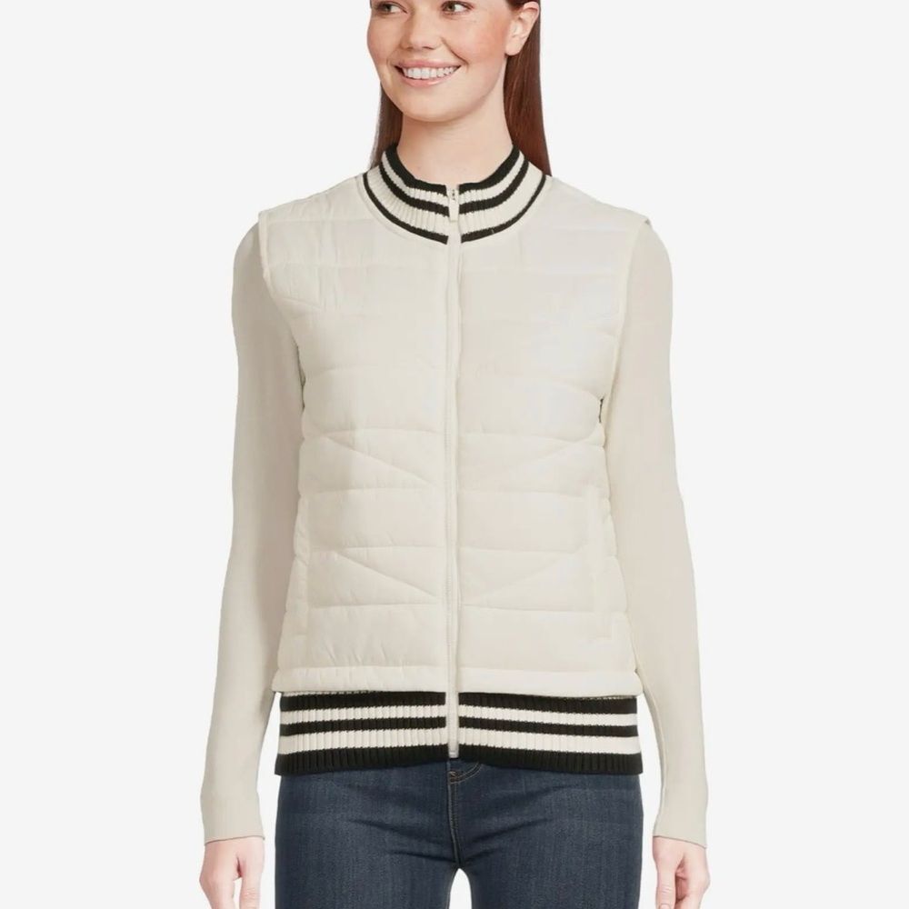 Liverpool Sleeveless Quilted Front Full Zip Sweater Vest White M NWT STITCH FIX